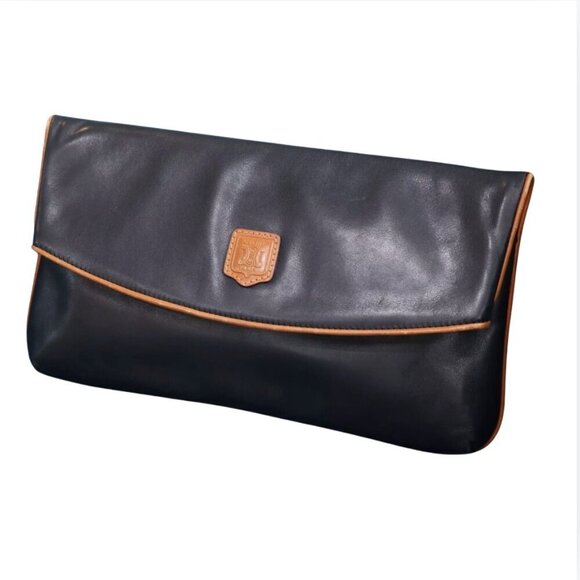 Vintage Old Celine Leather Clutch Bag purse hand bag Triomphe black Authentic - Picture 1 of 13